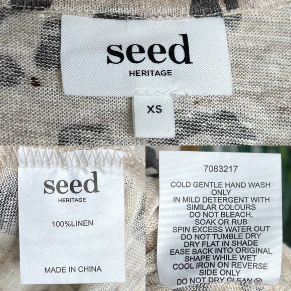 SOLD Seed Heritage Beige Animal Print Linen T-Shirt Top Size XS Womens Short - Picture 9 of 10